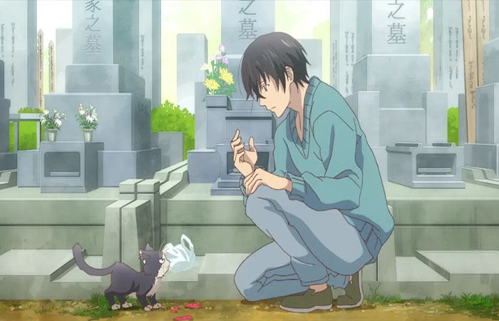 Subaru Mikazuki bertemu seekor kucing liar yang kemudian dia pelihara di My Roommate Is a Cat. (Outer Haven) - Image