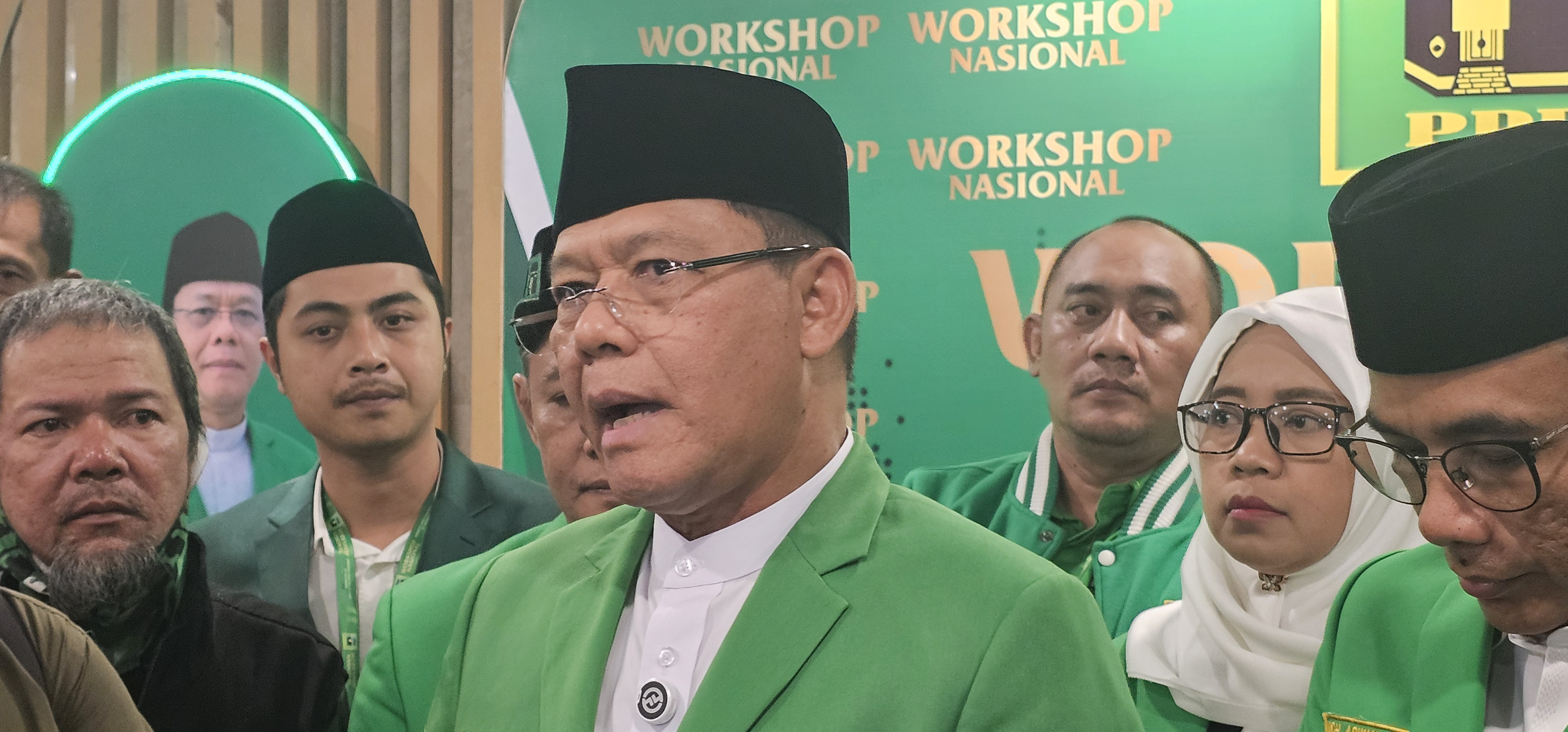 Plt Ketua Umum Partai Persatuan Pembangunan (PPP) Muhamad Mardiono dalam acara Workshop Nasional PPP di Hotel Mercure Ancol, Jakarta Utara, Rabu (11/12) malam. (Muhamad Ridwan/JawaPos.com) - Image