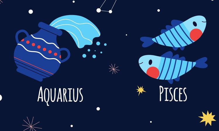 Ilustrasi zodiak Aquarius dan Pisces - Image