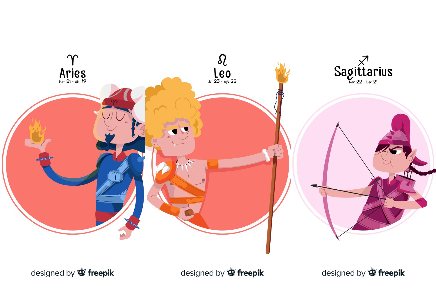 ilustrasi zodiak Aries, Leo, dan Sagitarius. Sumber foto: Freepik - Image