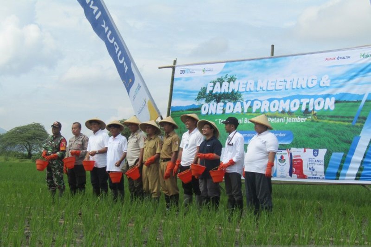 Direktur Pemasaran PT Pupuk Indonesia Tri Wahyudi Saleh dalam acara Farmer Meeting di Kabupaten Jember, Jawa Timur, Senin (6/1). (ANTARA) - Image