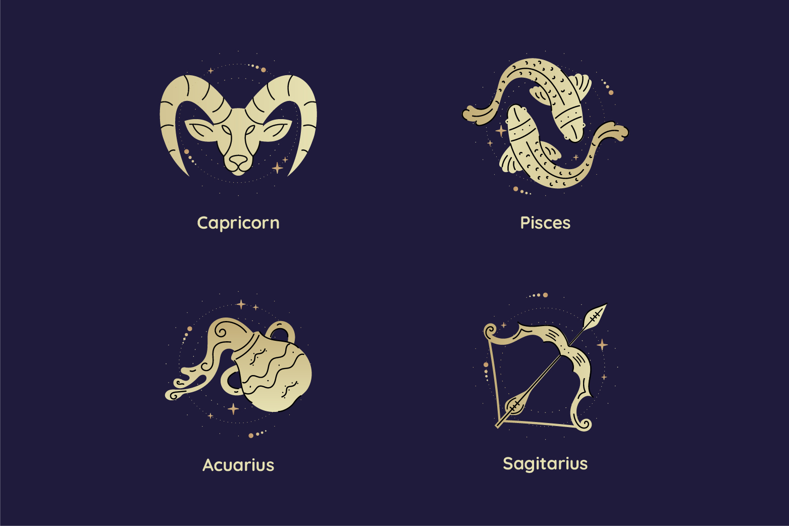 Ilustrasi zodiak Sagitarius, Capricorn, Aquarius, dan Pisces (Freepik) - Image
