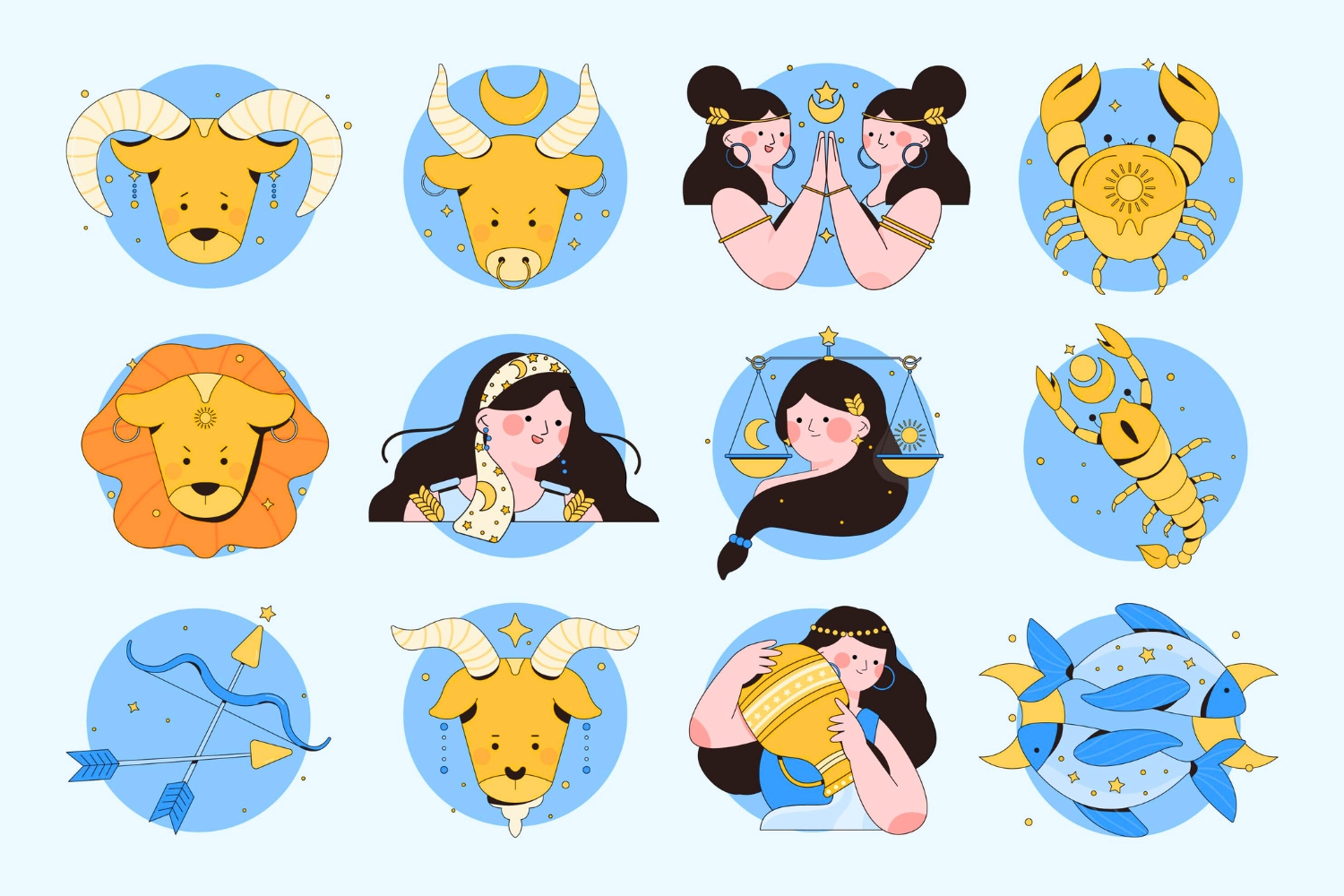 Ilustrasi 12 tanda zodiak. - Image