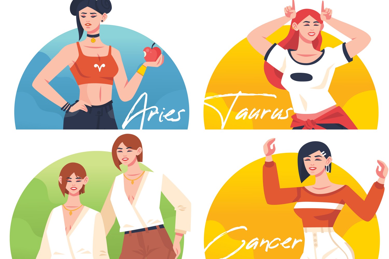 Ilustrasi zodiak Aries, Taurus, Gemini, dan Cancer. (freepik) - Image