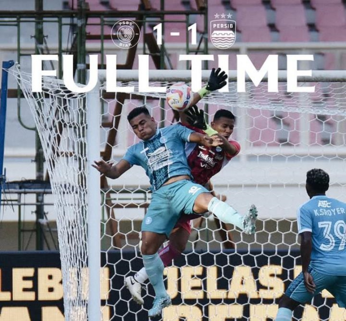 Skor akhir pertandingan antara PSBS Biak dan Persib Bandung. (Instagram @persib) - Image