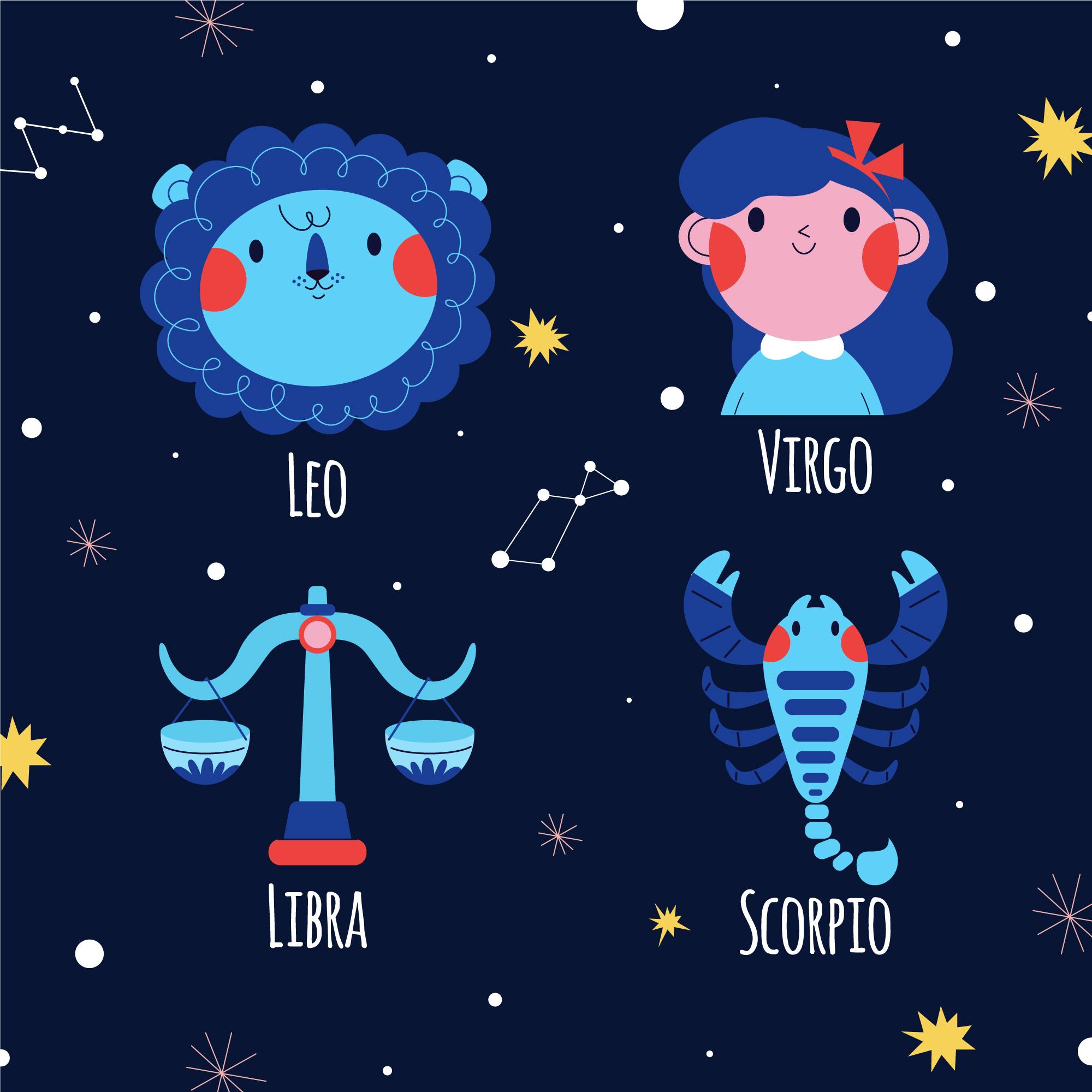 Ilustrasi zodiak Leo, Virgo, Libra, dan Scorpio (Freepik) - Image