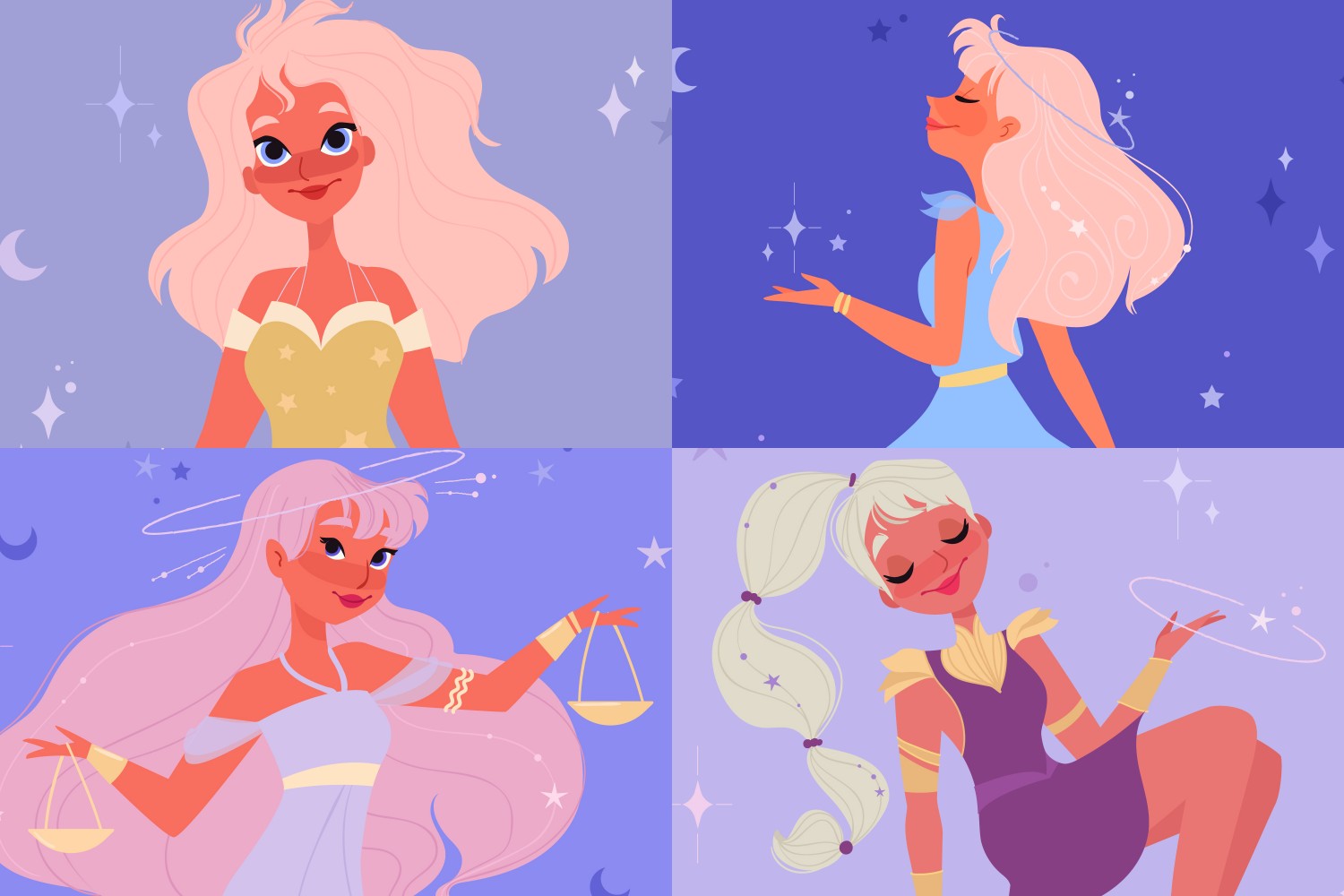 ilustrasi zodiak Leo, Virgo, Libra, dan Scorpio. Sumber foto: Freepik - Image