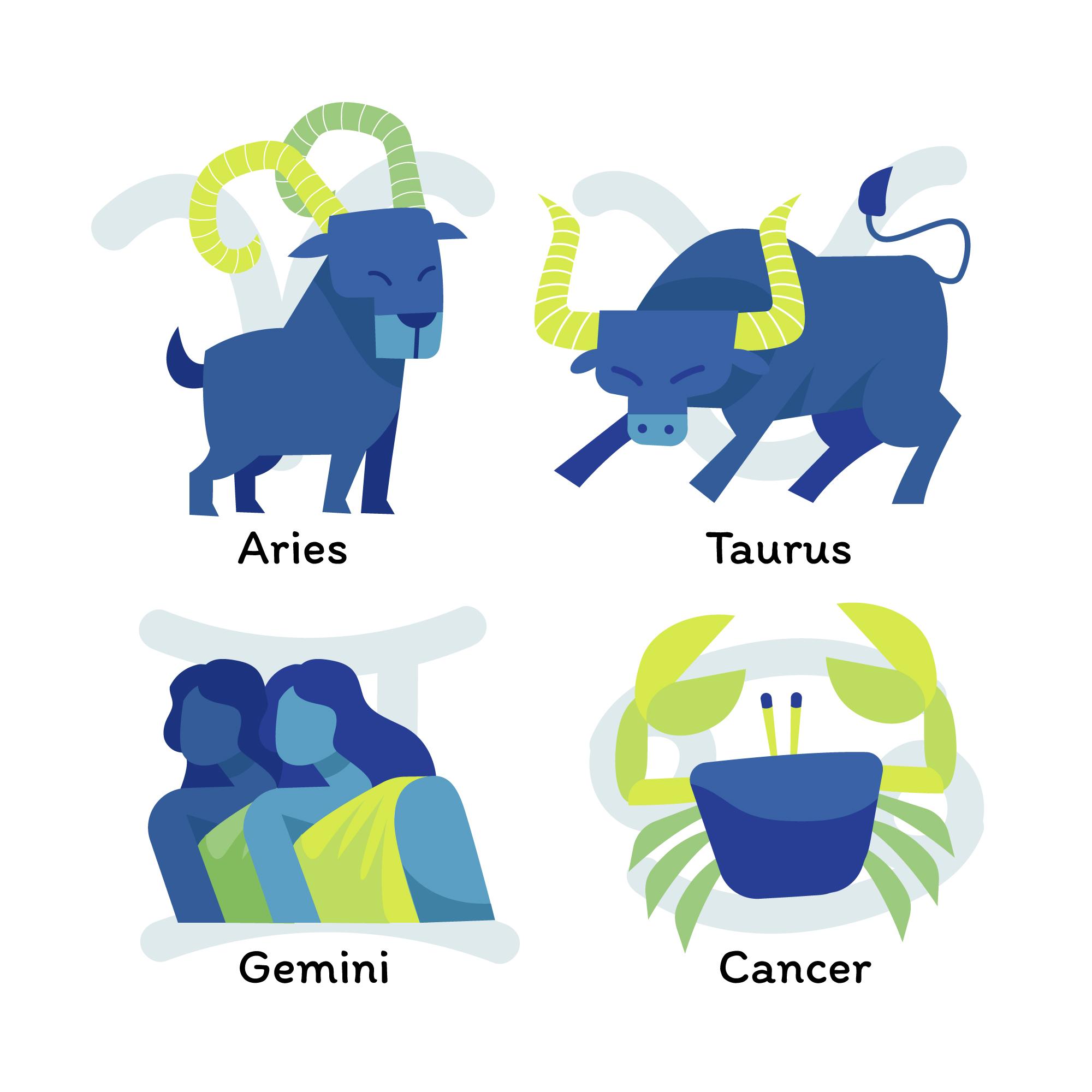 Ilustrasi zodiak Aries, Taurus, Gemini, dan Cancer (Freepik) - Image