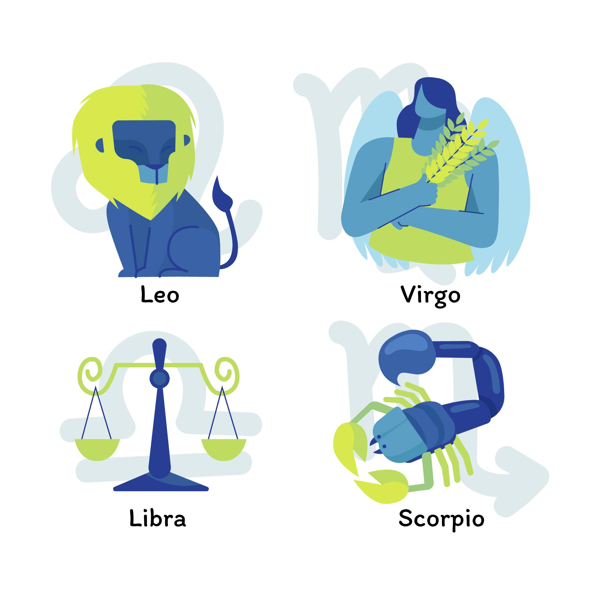 Ilustrasi zodiak Leo, Virgo, Libra, dan Scorpio (Freepik) - Image