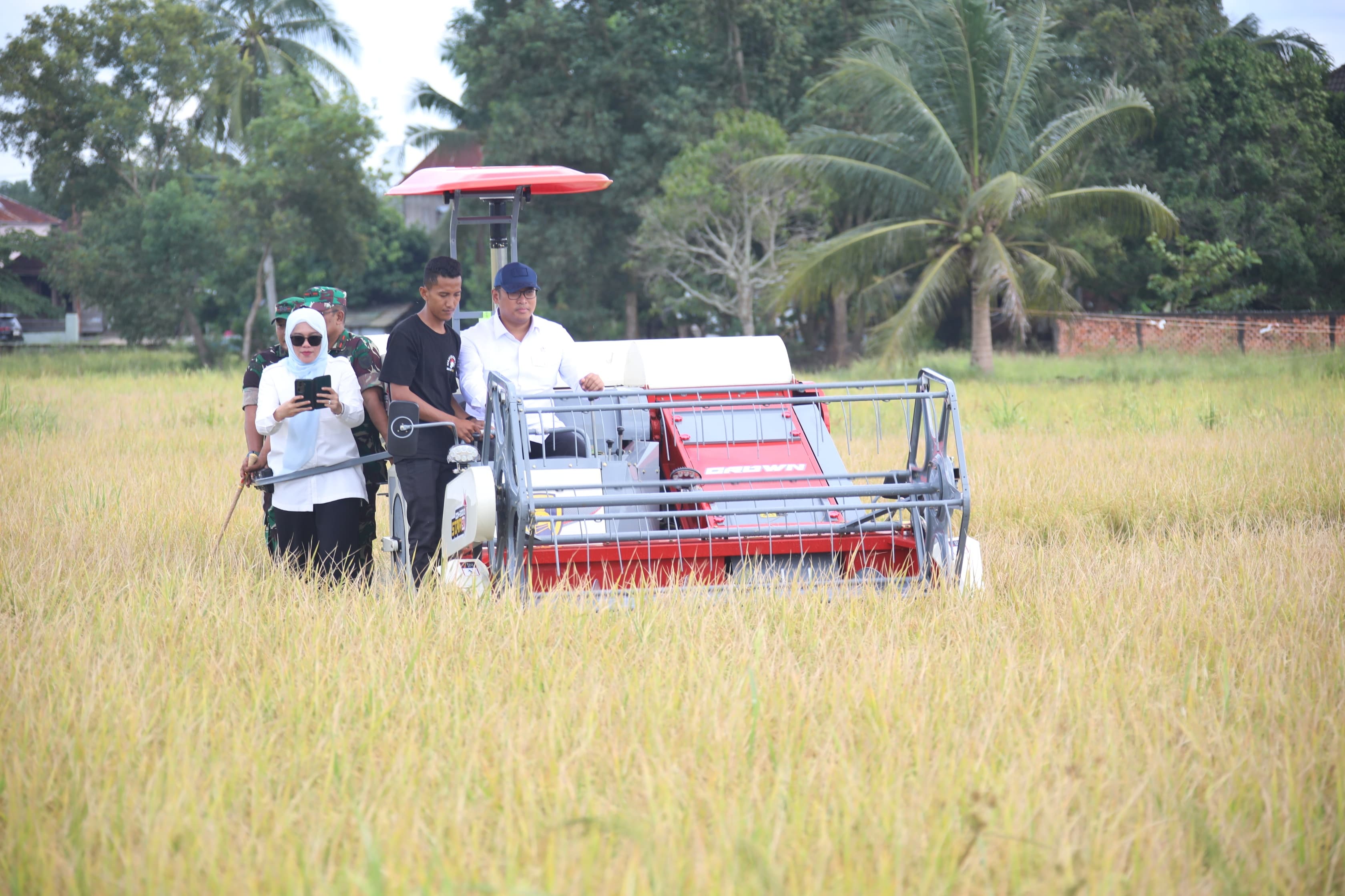 Wamentan Sudaryono di tengah sawah bersama petanidi sela kunjungan kerja di Ogan Ilir, Sumsel, Senin (13/1). (Humas Kementan) - Image