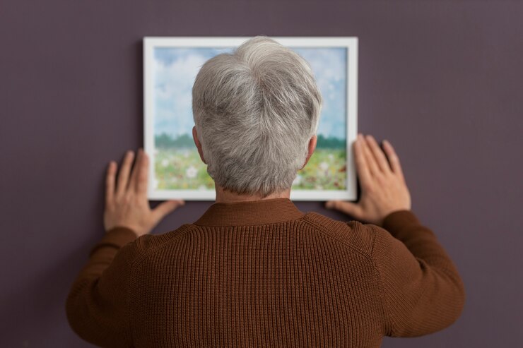 Ilustrasi seorang lansia sedang melihat lukisan. (pikisuperstar/freepik) - Image