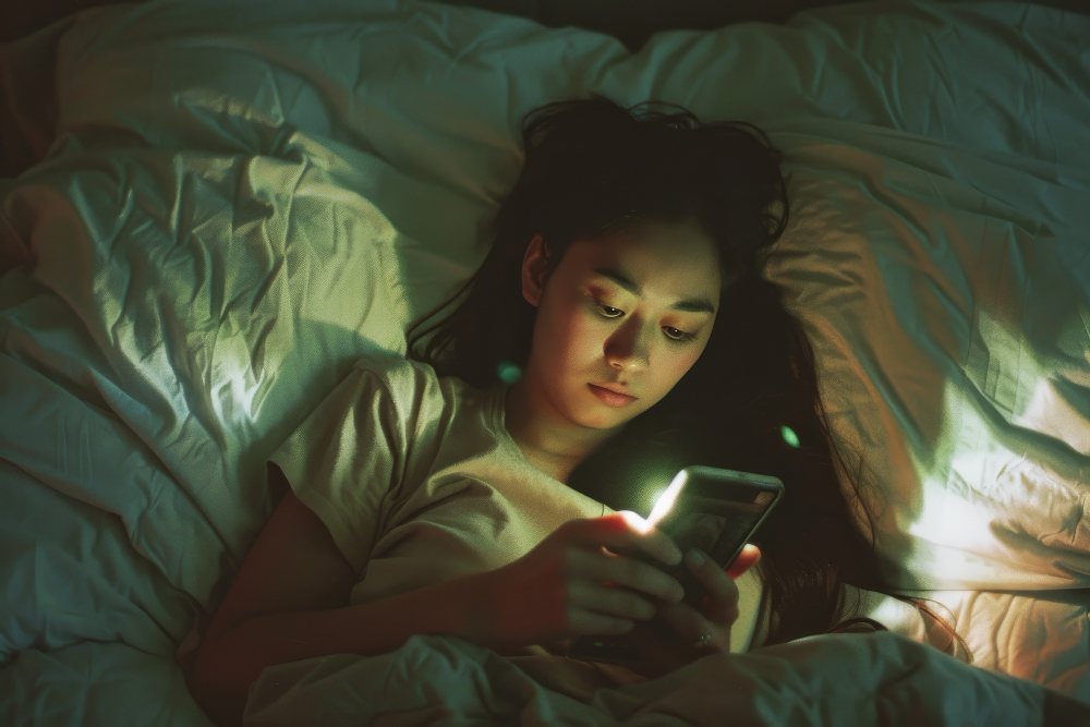 Ilustrasi orang yang langsung memeriksa ponsel setelah bangun tidur. (Freepik) - Image