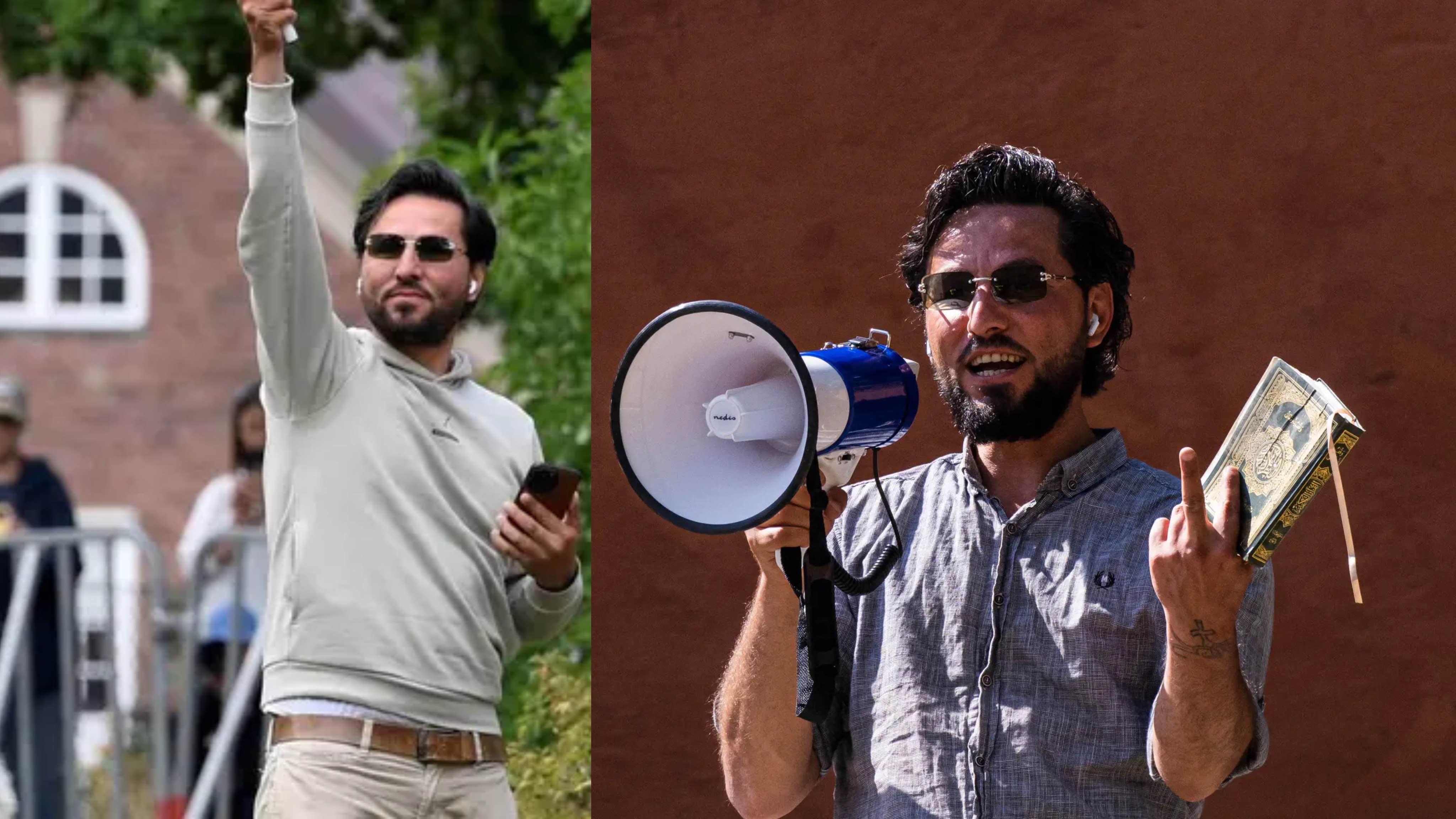 Salwan Momika (semasa hidup) berdiri di luar Kedutaan Besar Irak, Stockholm, pada 20 Juli 2023, setelah berencana membakar Alquran dan bendera Irak. (The New York Times) - Image