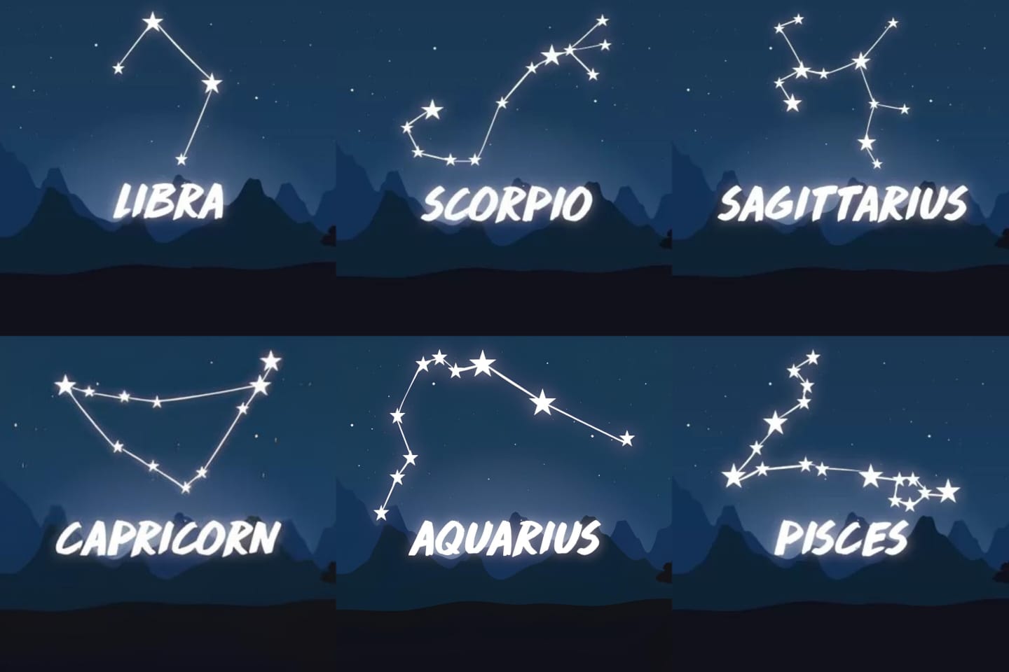 ilustrasi zodiak Libra, Scorpio, Sagitarius, Capricorn, Aquarius, dan Pisces. (Dok. JawaPos.com) - Image