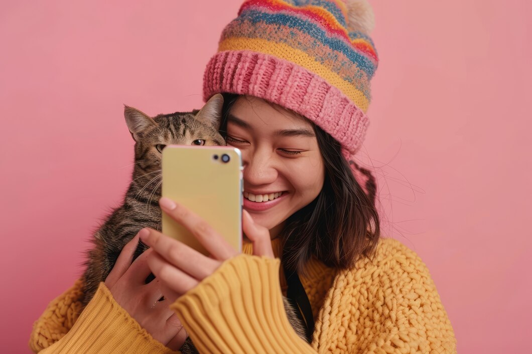 Ilustrasi orang yang menggunakan foto hewan peliharaannya sebagai wallpaper ponsel (freepik) - Image