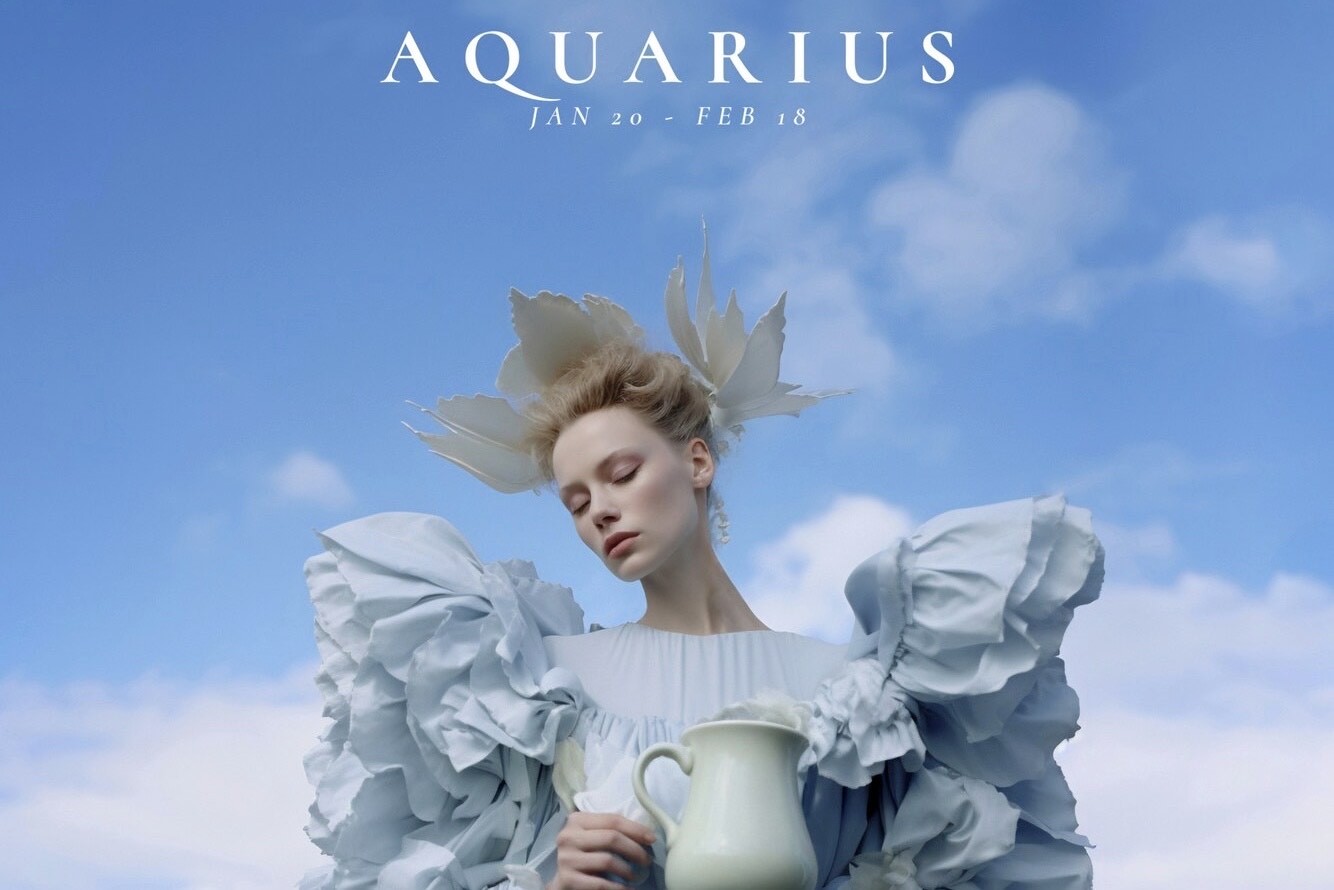 Ilustrasi zodiak Aquarius dalam kepercayaan astrologi. - Image