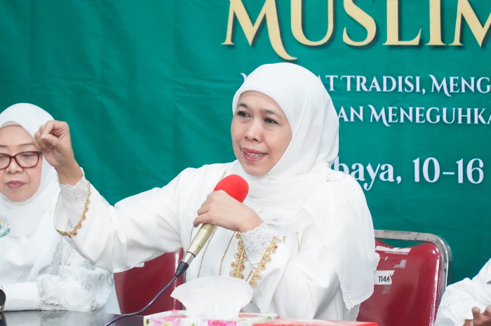 Konferensi pers Kongres Muslimat NU XVIII di Surabaya, Minggu (9/2). (Tim Media Khofifah Indar Parawansa) - Image