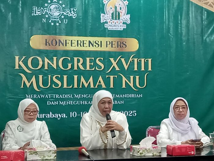 Konferensi pers Kongres Muslimat NU XVIII, Presiden Prabowo Subianto dijadwalkan hadir. (Novia Herawati/ JawaPos.com) - Image