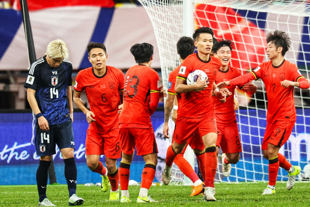 Timnas Tiongkok merayakan gol Lin Liangming saat melawan Jepang pada 19 November 2024. (Cui Meng/GT) - Image