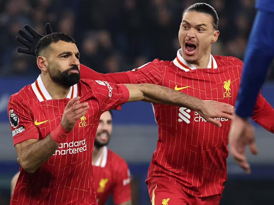 Mohamed Salah mencetak rekor baru Liga Inggris dalam derby Merseyside. (Istimewa) - Image