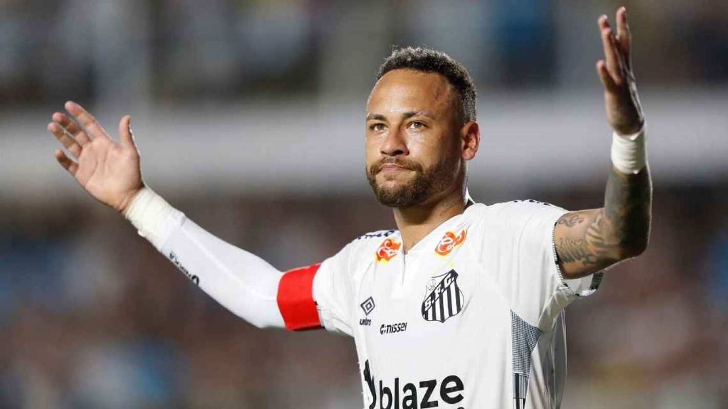 Neymar Jr merayakan gol pertamanya setelah kembali tampil di Liga Brasil. (Miguel Schincariol/Getty Images) - Image