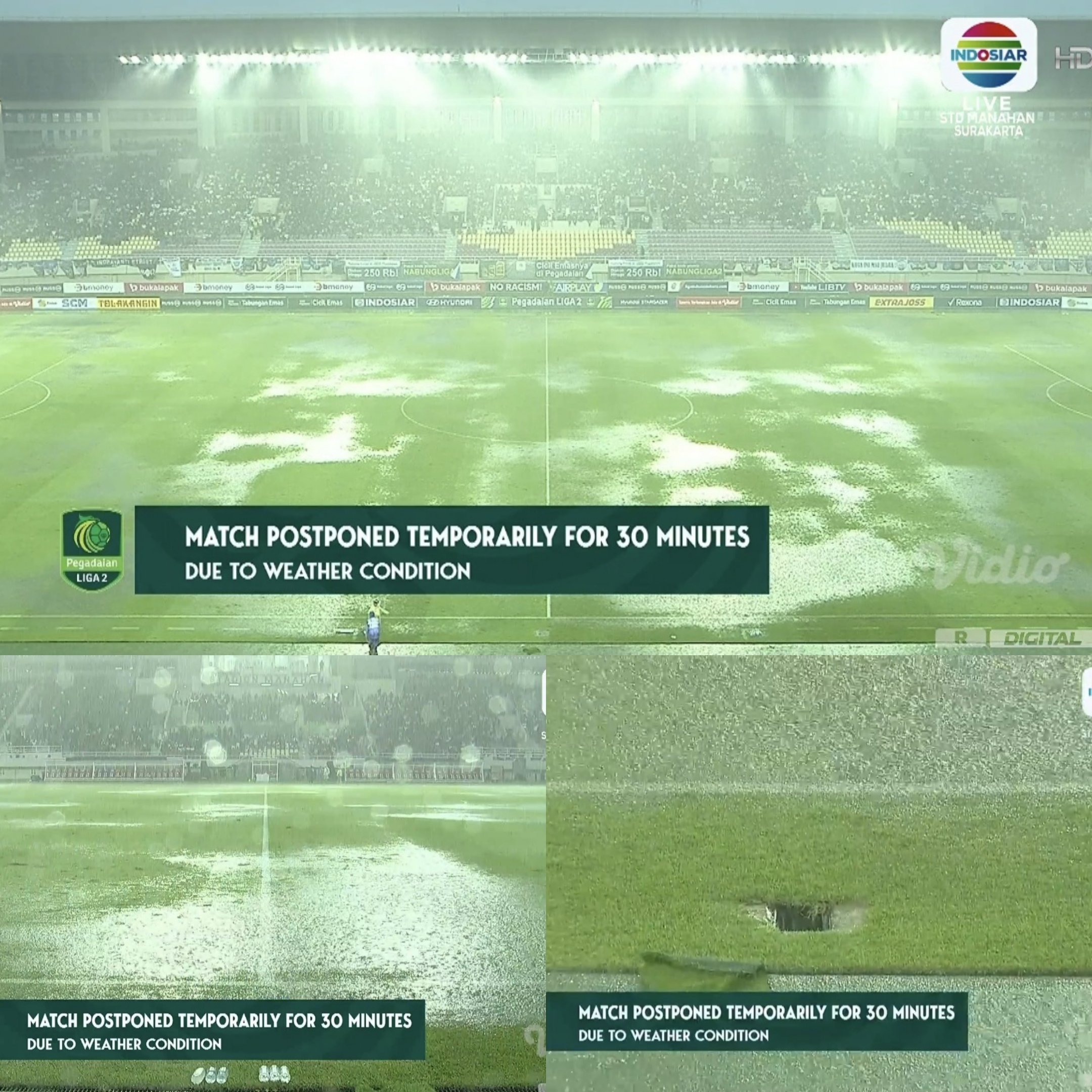 Final Liga 2 Indonesia 2024/2025 antara PSIM dan Bhayangkara FC terpaksa ditunda akibat hujan deras. (Dok. Istimewa) - Image