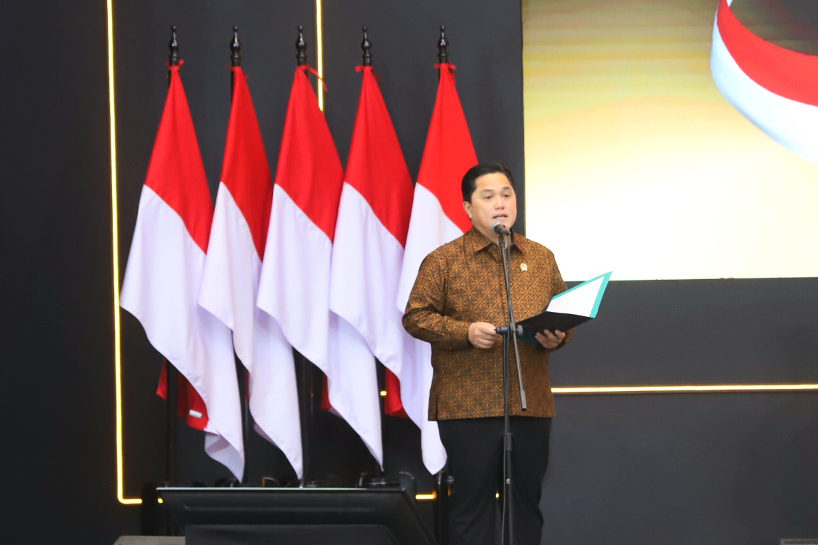 Menteri BUMN Erick Thohir memberikan sambutan dalam peresmian Layanan Bank Emas Jakarta, Rabu (26/2/2025). (Dery Ridwansah/ JawaPos.com) - Image