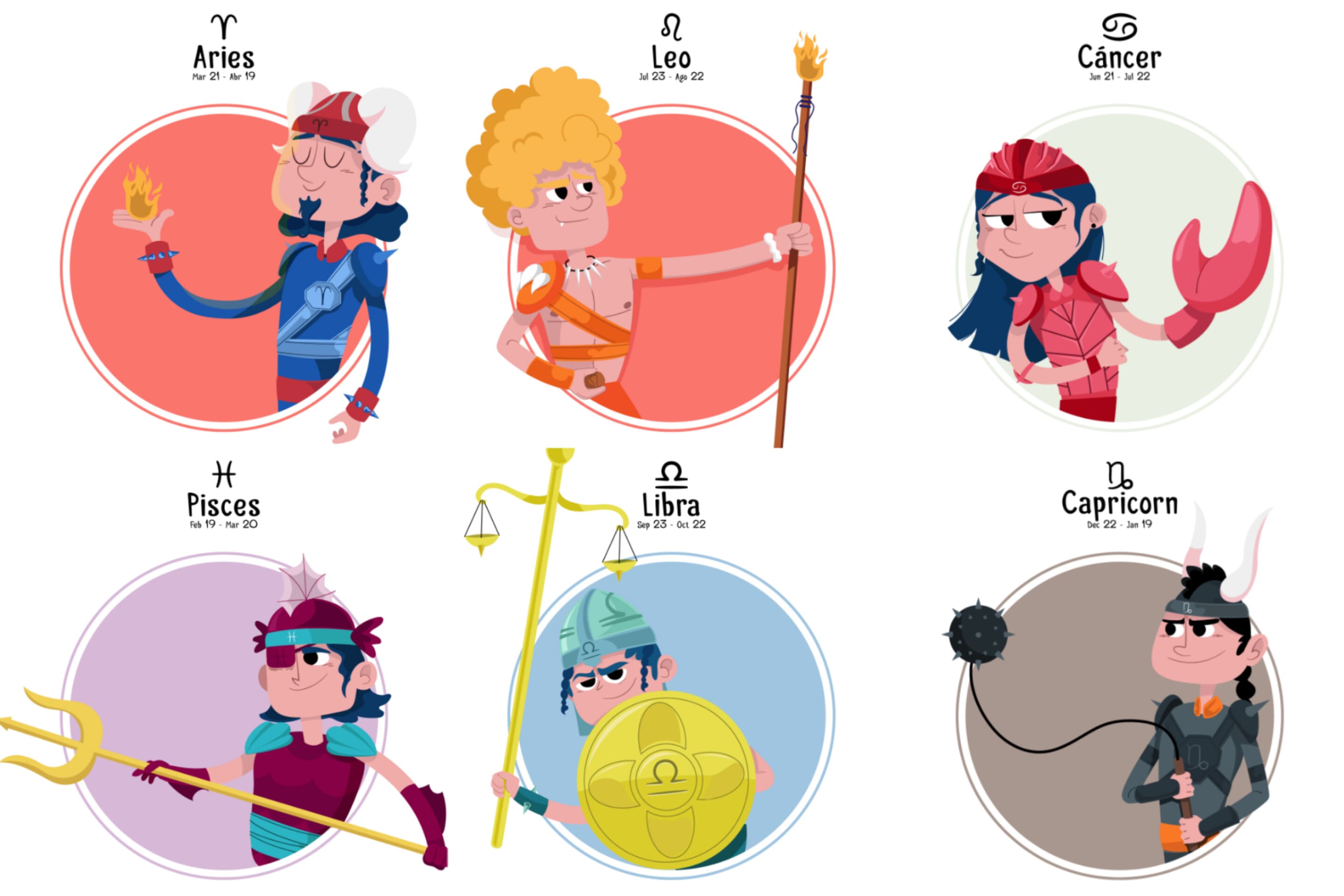 ilustrasi zodiak Aries, Leo, Cancer, Pisces, Libra, dan Capricorn. (freepik) - Image