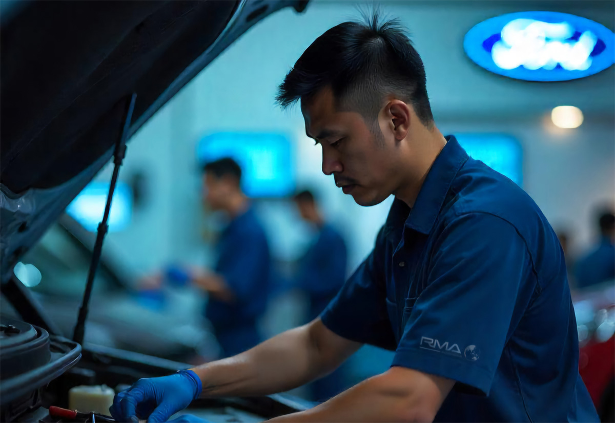 Ilustrasi: Teknisi mobil Ford melakukan pengecekan kendaraan. (Istimewa). - Image