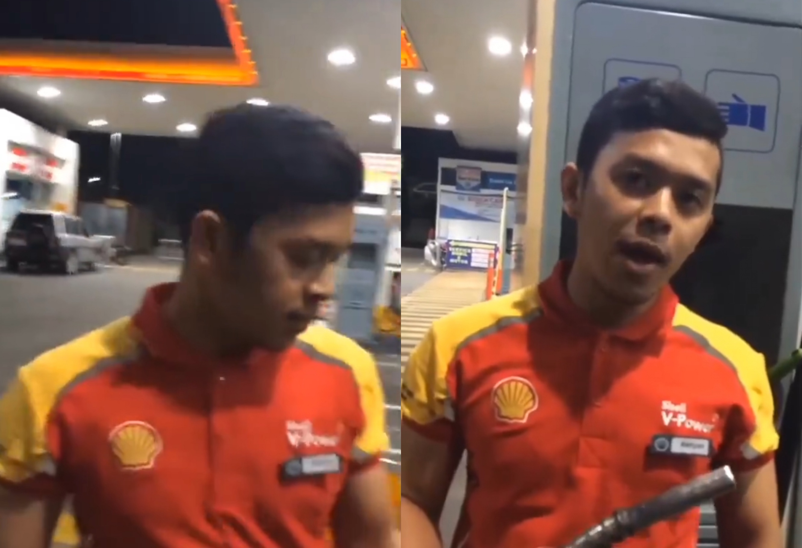 Tangkapan layar video viral petugas SPBU Shell dimarahi konsumen gara-gara mobilnya ketetesan bensin. (Platform X) - Image