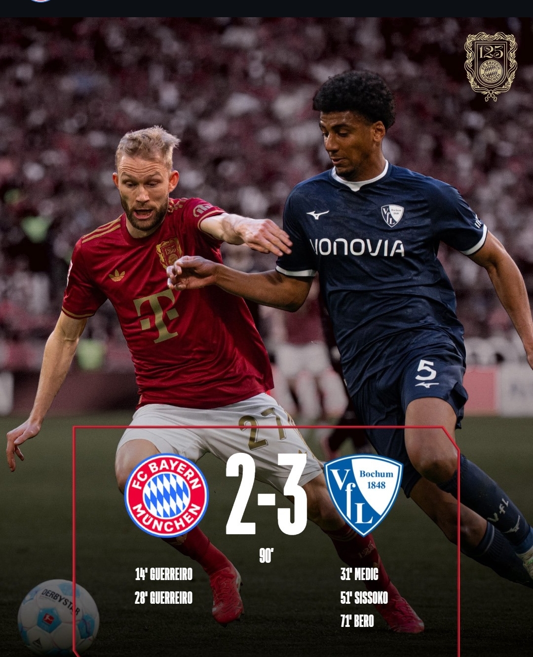 FC Bayern Muenchen menelan kekalahan 2-3 atas VfL Bochum. (Instagram FC Bayern) - Image