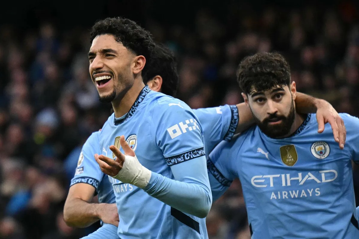 Selebrasi gol pemain Manchester City. (Premier League) - Image