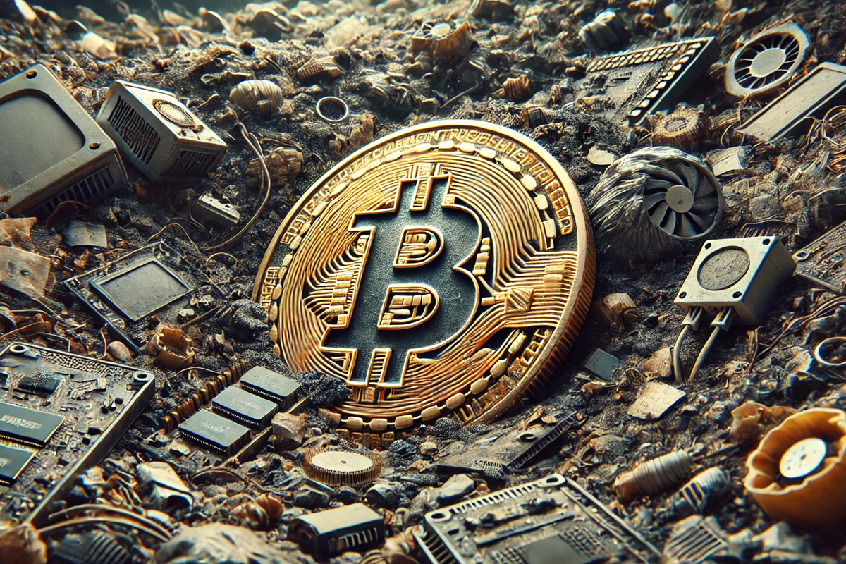Ilustrasi Bitcoin yang terkubur di tumpukan sampah. (Dhimas Ginanjar/AI) - Image