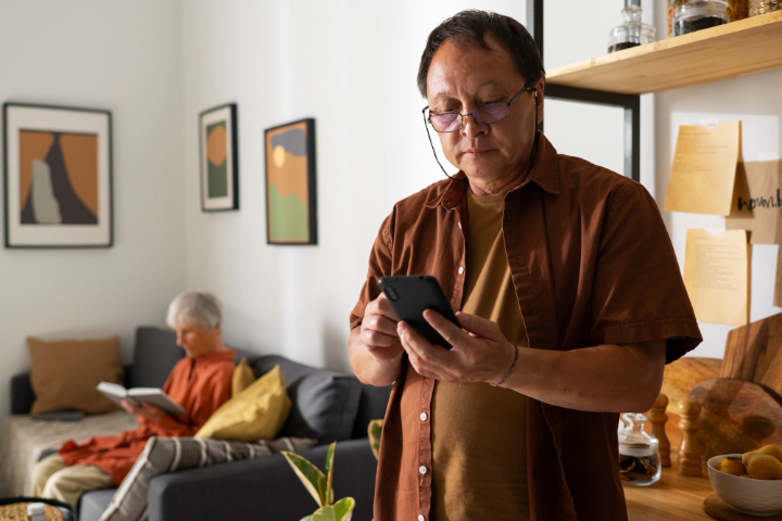 Ilustrasi seorang boomer yang serang mengirim pesan whatsapp - Image