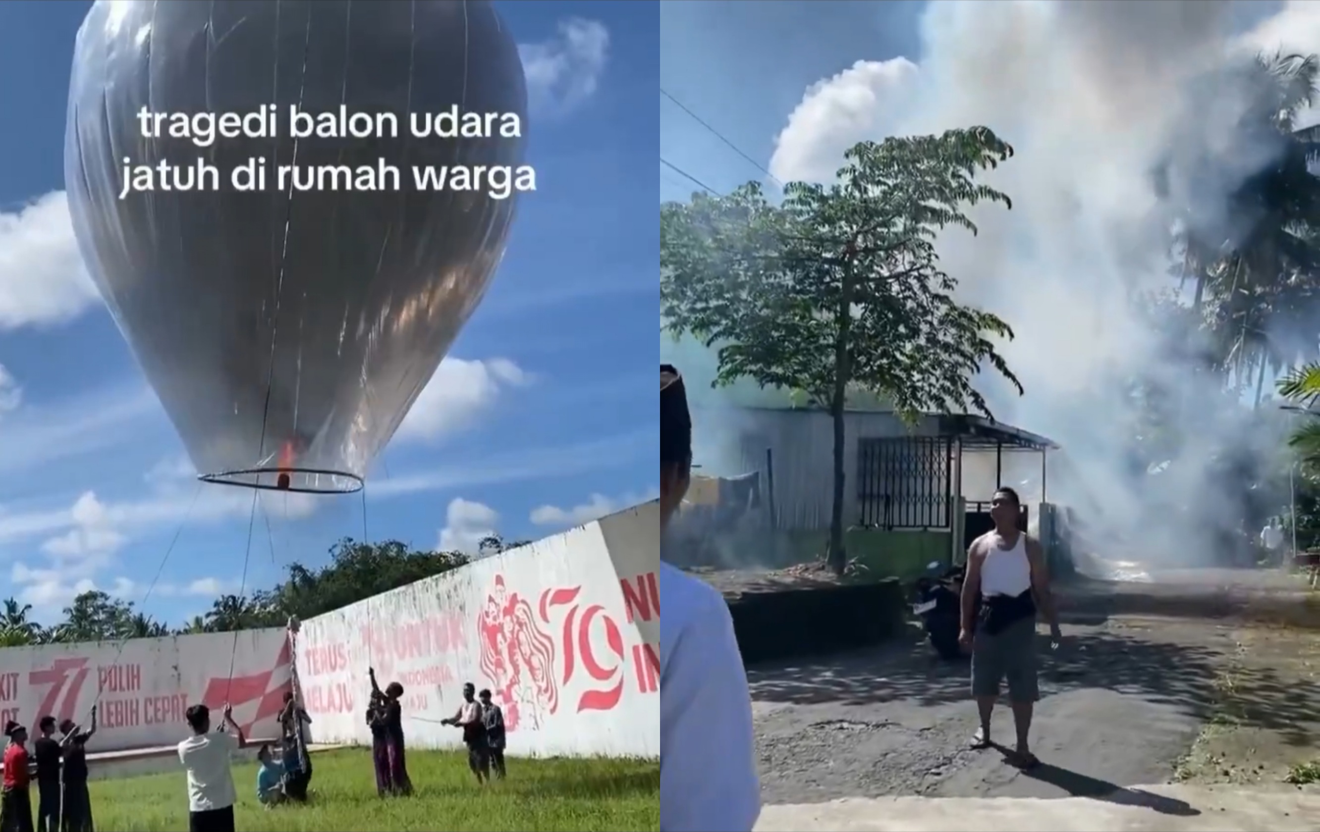 Balon udara diterbangkan warga saat Lebaran hampir memakan korban. (Platform X). - Image
