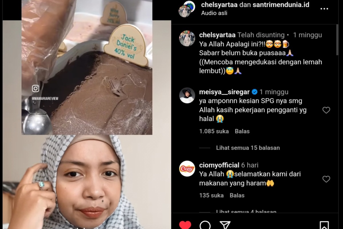Tangkapan Layar unggahan video akun Instagram Influencer @chelsyartaa yang memberikan kritik pedas terhadap video review es krim beralkohol di Surabaya. - Image