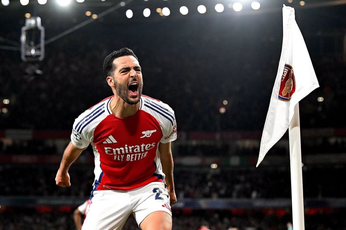 Pemain Arsenal Mikel Merino saat merayakan golnya melawan Real Madrid (Dok. Mikel Merino) - Image
