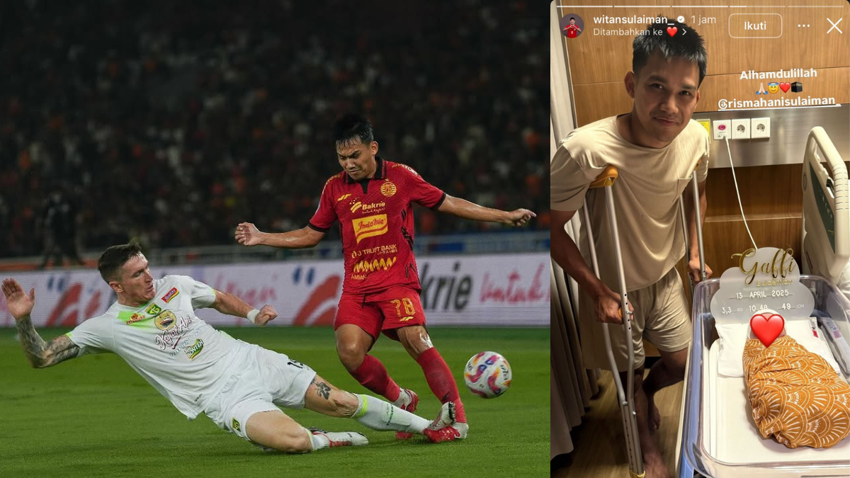 Witan Sulaeman mengalami cedera dalam laga Persija vs Persebaya. Keesokaanya dia merayakan kelahiran anak keduanya. (Instagram) - Image