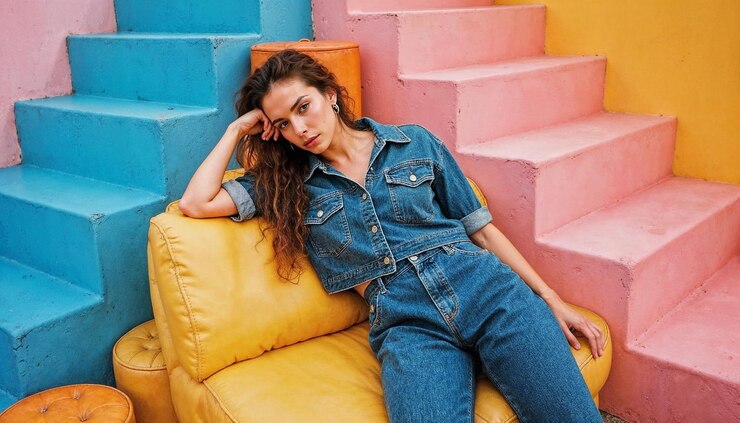 Ilustrasi wanita dengan gaya fashion denim yang modis (Freepik) - Image