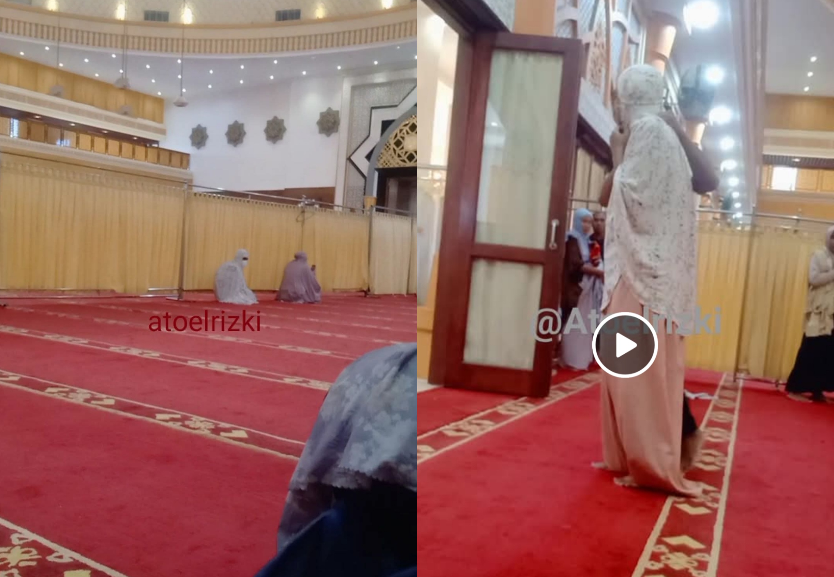 Viral video laki-laki pakai mukena menyusup ke barisan jamaah sholat perempuan di NTB. (Facebook/Atoel Rizki) - Image