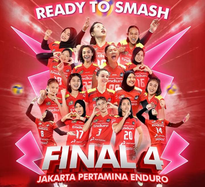 Jakarta Pertamina Enduro akan hadapi Jakarta Electric PLN di final four Proliga 2025. (@jpevolley) - Image