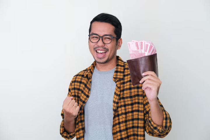 Ilustrasi seseorang yang memiliki dompet penuh uang - Image