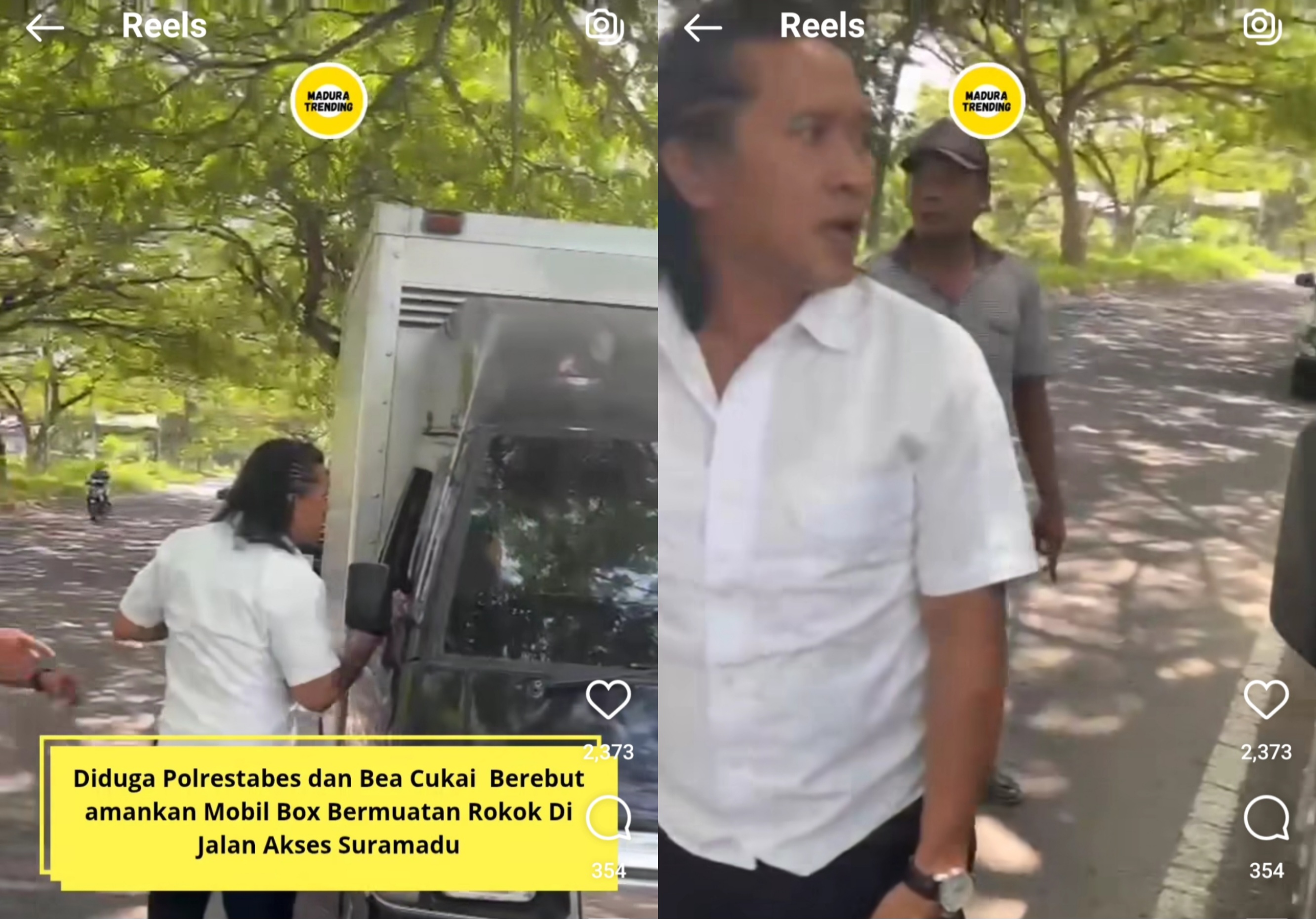 Tangkapan layar video viral, bea cukai vs polisi rebutan amankan mobil boks diduga mengangkut rokok ilegal. (Instagram/Madura Trending). - Image