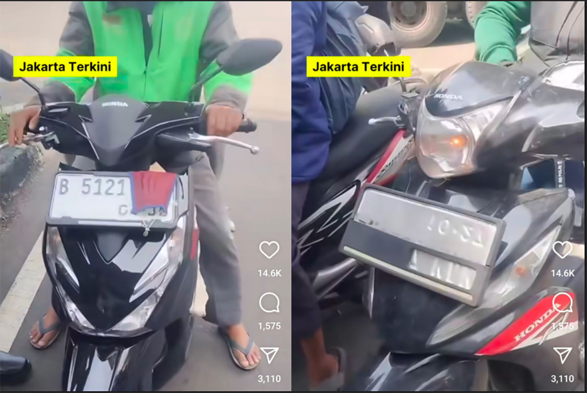 Tangkapan layar video viral polisi lakukan tilang manual pengendara motor yang tutup plat nomornya untuk hindari E-Tilang. (Instagram/Jakarta Terkini). - Image