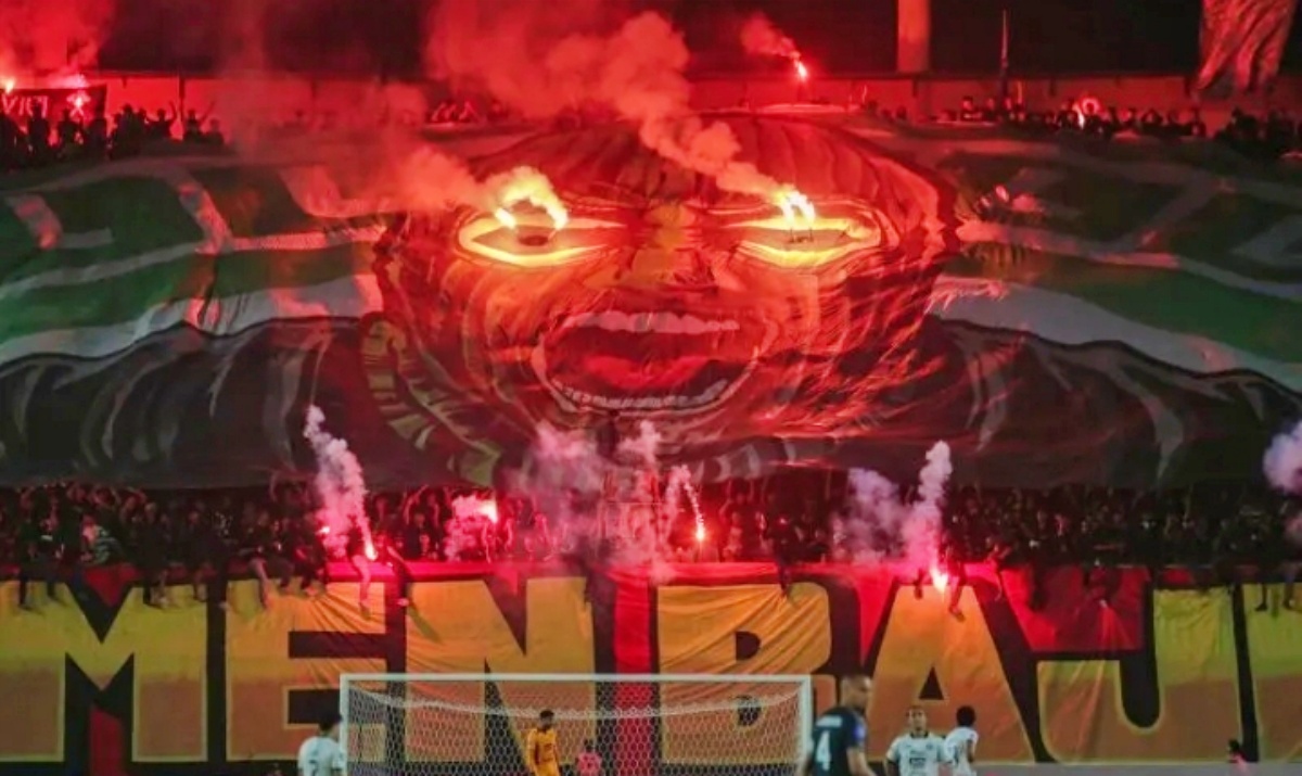Suporter PSS Sleman menyalakan flare saat tim favoritnya menghadapi Persija Jakarta. (Andreas Fitri Atmoko/Antara) - Image