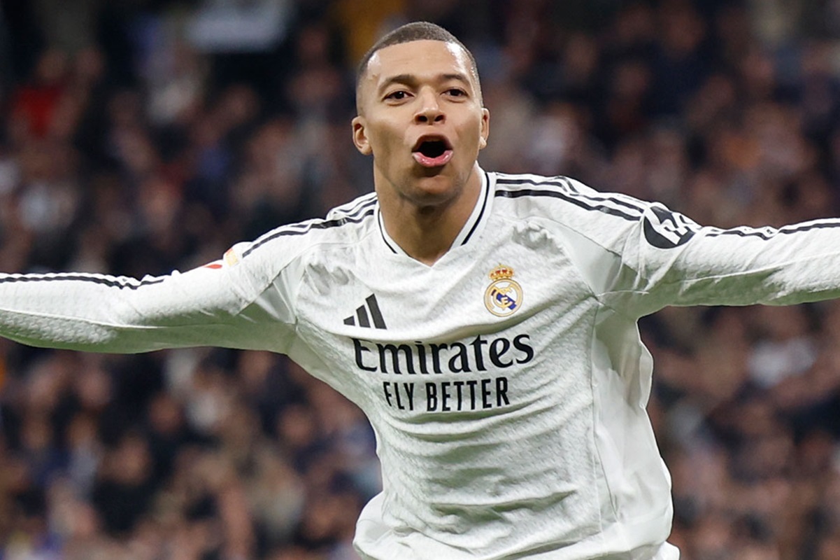 Selebrasi Kylian Mbappe usai cetak gol untuk Real Madrid (X: @realmadrid) - Image