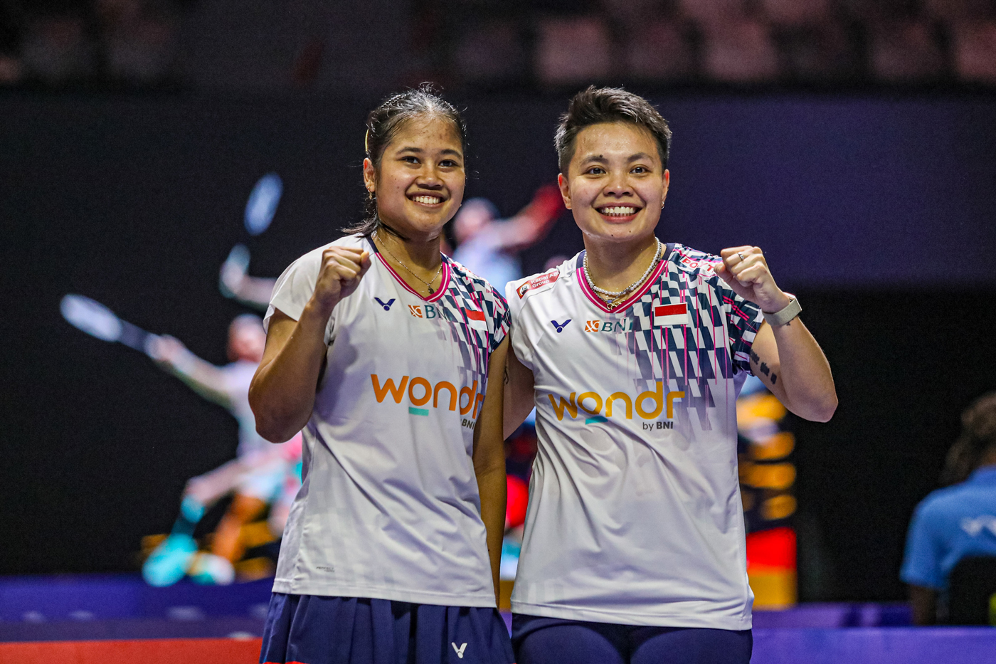 Pebulu tangkis ganda putri Indonesia Apriyani Rahayu/Febi Setianingrum saat menghadapi pebulu tangki