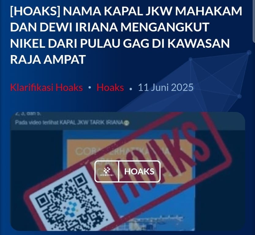 Tangkapan layar dari situs Kementerian Komdigi tentang hoak Kapal JKW Mahakam dan Dewi Iriana milik Presiden ke-7 Joko Widodo (Jokowi). - Image