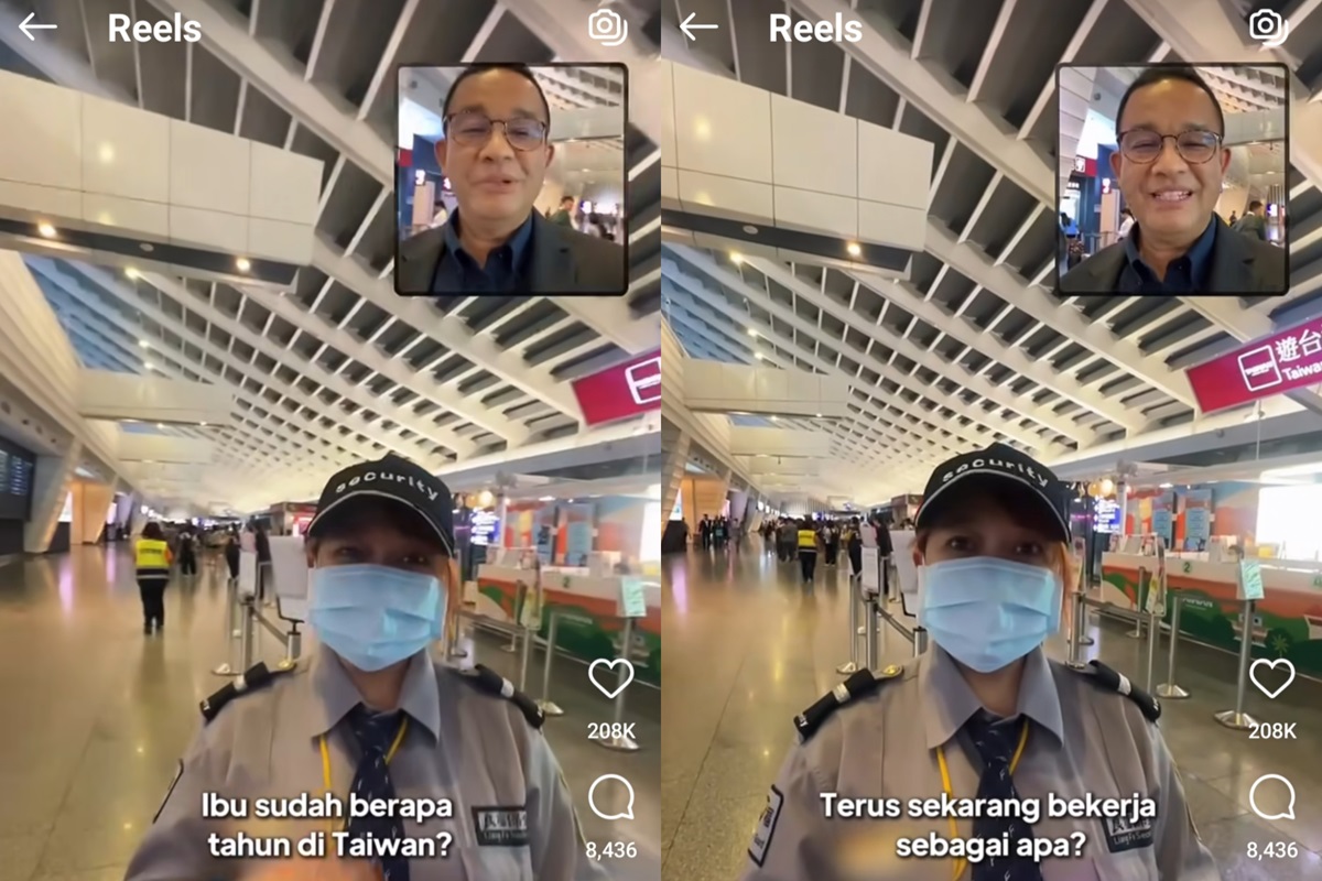 Tangkapan layar Anies Baswedan berjumpa dengan security bandara di Taiwan ternyata merupakan pekerja migran asal Indonesia. (Instagram/Anies Baswedan) - Image