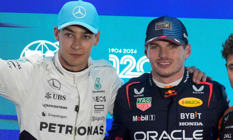 George Russell dan Max Verstappen. (The Independent) - Image